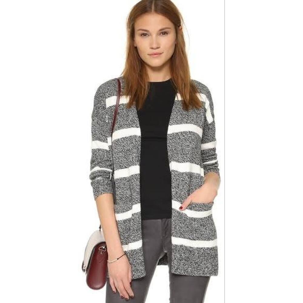 Madewell Cardigan Women S Black White Good Striped Open Front E5275